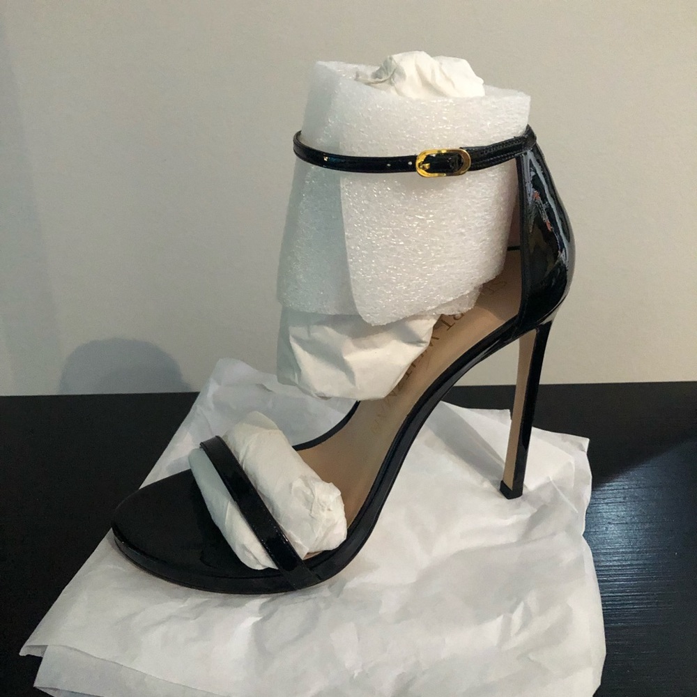 STUART WEITZMAN NUDIST HEELS 9.5 Black Patent NEW IN BOX